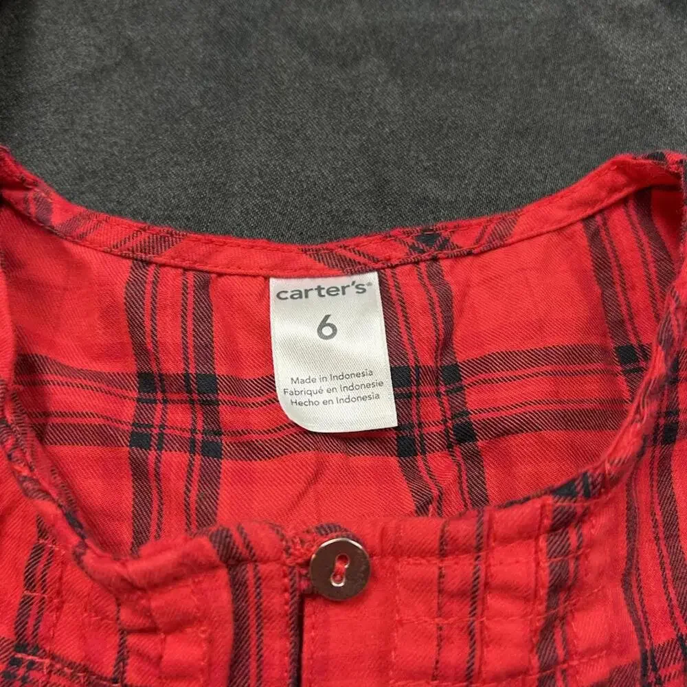 Carter’s Girls Red & Black Flannel Shirt Size 6 Long Sleeve Half Button Up Plaid